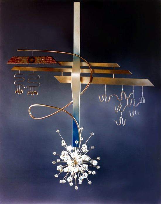 Alignment. Semi-mobile made of Moroccan woods, metals, glass and oil based paints and varnishes. Fine Art by Sor�. Image copyright 2013 by Susana Sori