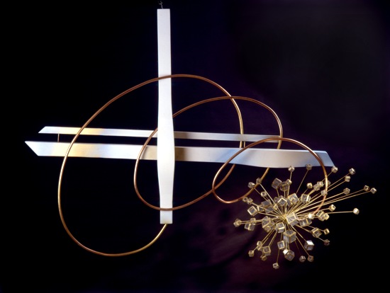 Stream of Being, woods, glass, metal and oil based pigments. Wall mounted or suspended from ceiling. Fine Art by Sor�. Image copyright 2013 by Susana Sori